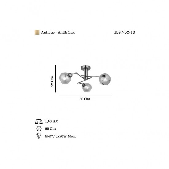 DOVA 3 LU ANTIK LAK PLAFONYER 3XE27