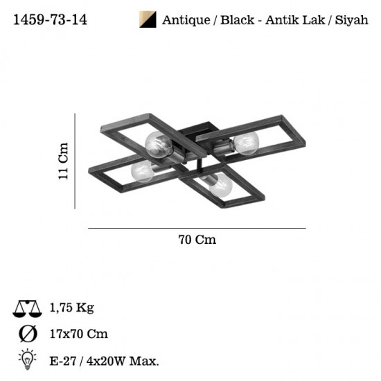 ERA 4 LÜ ANTIK LAK/SİYAH PLAFONYER 4XE27