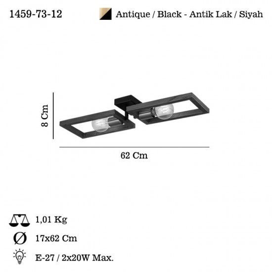 ERA 2 Lİ ANTIK LAK/SİYAH PLAFONYER 2XE27
