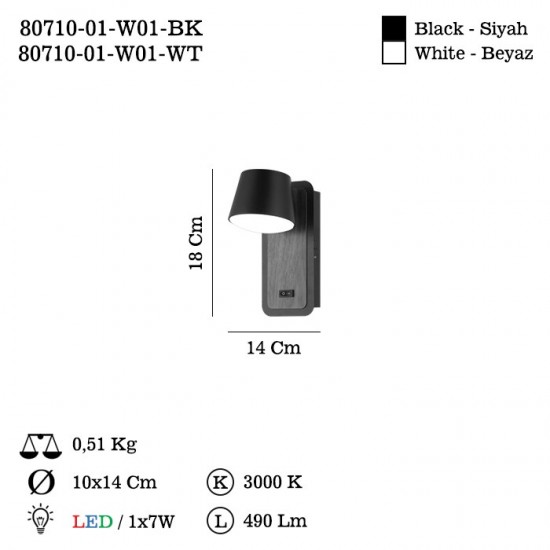 POLETO TEKLI SIYAH APLIK 7W 3000K