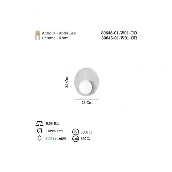 SFERA TEKLI ESKITME LEDLI APLIK 3000K