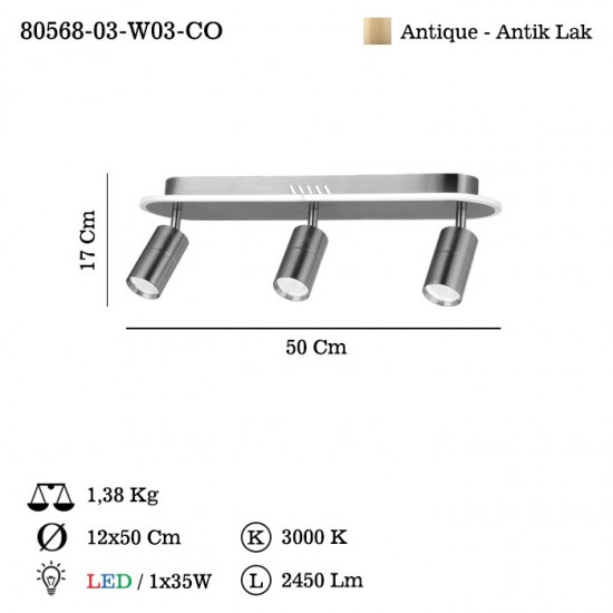 MILTEN 3 LU LEDLI ESKITME APLIK 3000K 35W