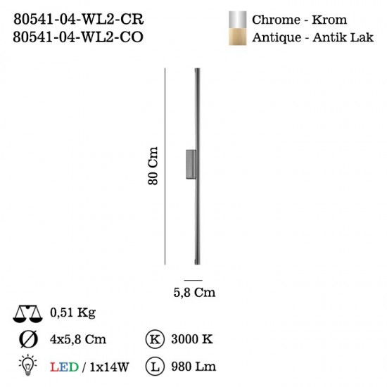 BARSEL 80 LIK LEDLI 2 LI KROM APLIK 1X11W