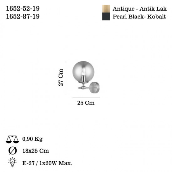 PORTEMO TEKLI ANTIK LAK APLIK 1XE27