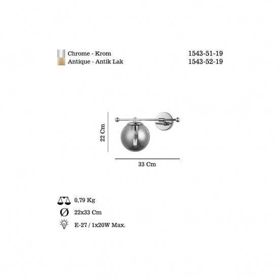 ATRON TEKLİ ANTİK LAK APLİK 1XE27