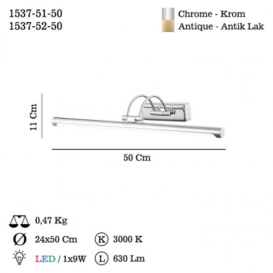 PONA 50 CM LEDLİ ANTİK LAK APLİK 9W