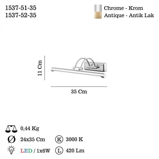 PONA 35 CM LEDLİ KROM APLİK 4.85W