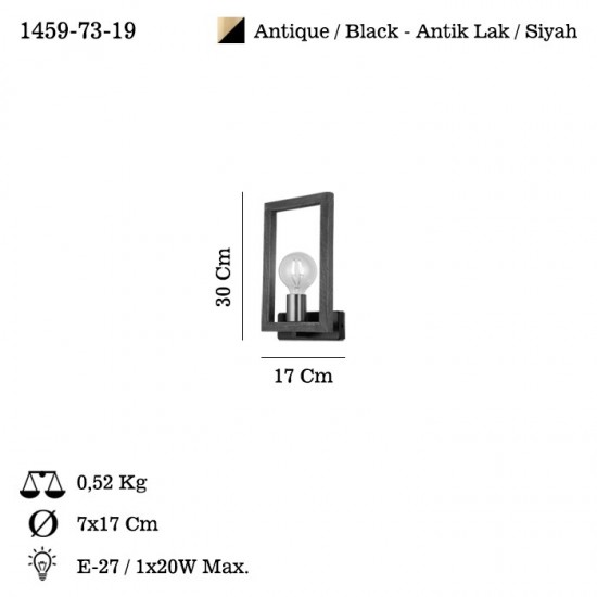 ERA ANTIK LAK/SİYAH APLİK 1XE27