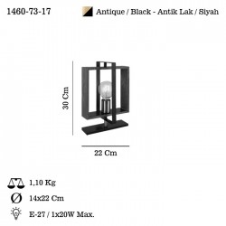 KARO ANTİK/SİYAH BOYALI M.LAMBASI 1XE27
