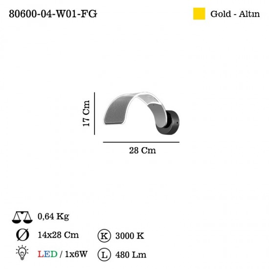 PRADO TEKLI ALTIN LEDLI APLIK 1x7W 3000K