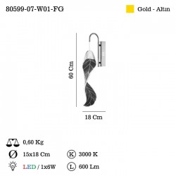 SINTESI TEKLI ALTIN LEDLI APLIK 12Wx1 3000K