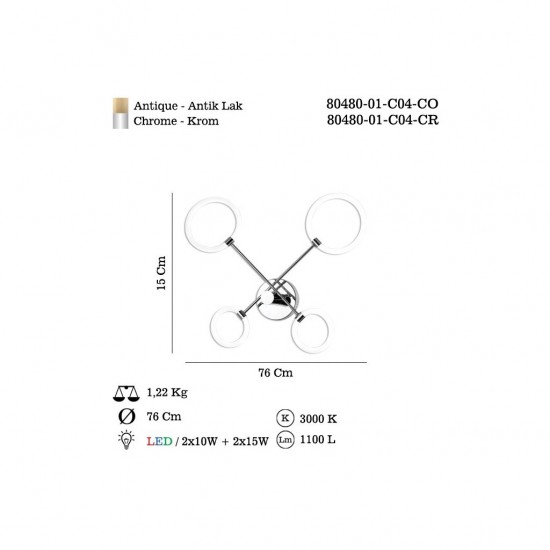 PONTI 4 LU LEDLI ESKITME PLAFONYER 39W 3000K