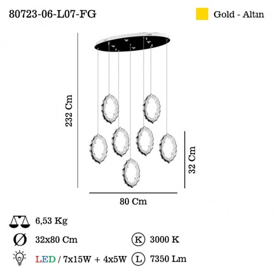 BARELLA 7 LI ALTIN LEDLI MASA USTU SARKIT 3000K