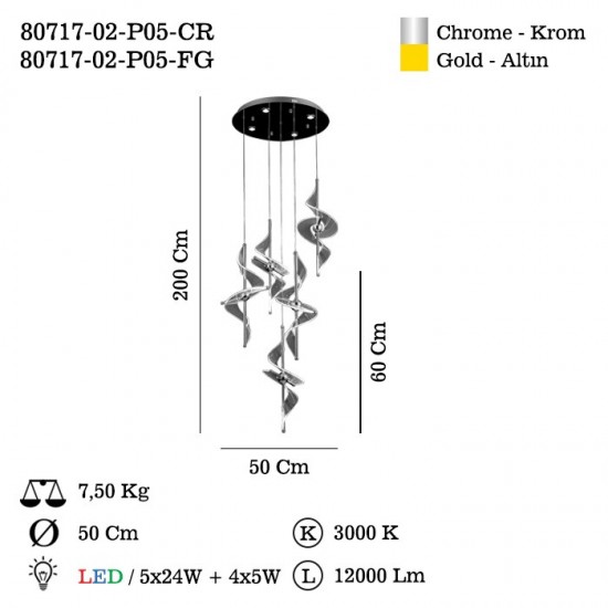 BOVOLENTA LEDLI KROM 5 LI SARKIT 3000K 120W