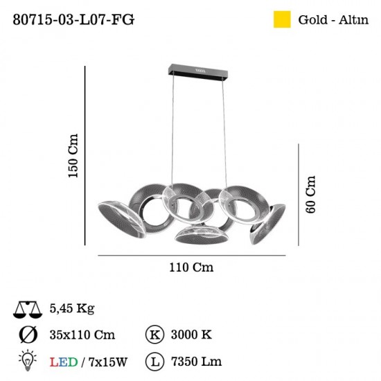 RENZANO 7 LI LEDLI KROM MASA USTU AVIZE 105W 3000
