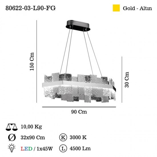 BOBELLA 5 LI M.USTU ALTIN LEDLI AVIZE 1X86W 3000K