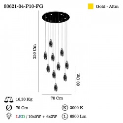 SOLARIO 10 LU ALTIN LEDLI AVIZE 10X5W+6X5W 3000K