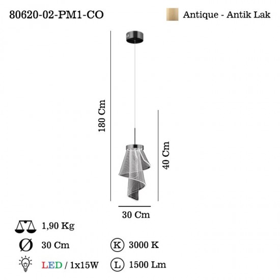 ARIONA Q300 B.TEKLI ESK.LEDLI AVIZE 1X15W 3000K