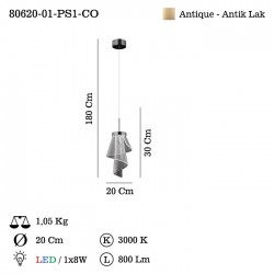ARIONA Q200 K.TEKLI ESKITME LEDLI AVIZE 1X8W 3000K