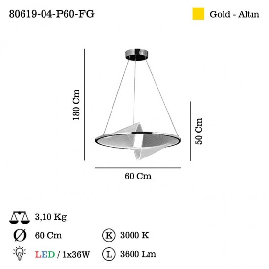 OLVIDO D600 CAP ALTIN LEDLI AVIZE 1X45W 3000K