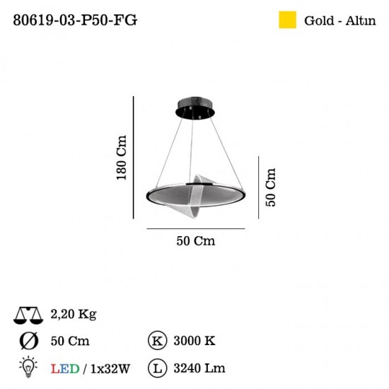 OLVIDO D500 CAP ALTIN LEDLI AVIZE 1X37.5W 3000K