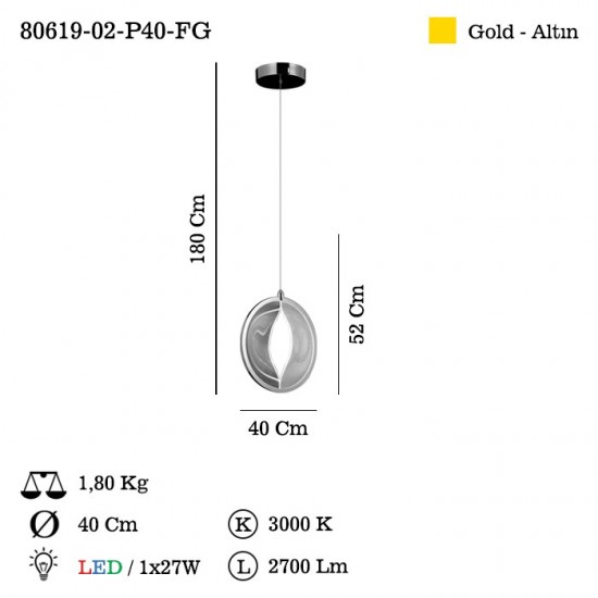 OLVIDO D400 CAP ALTIN LEDLI AVIZE 1X37W 3000K