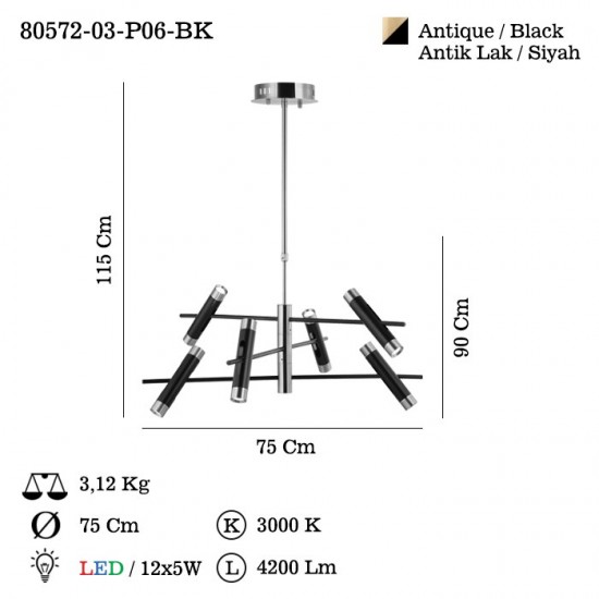 NUANCE 6 LI LEDLI SIYAH AVIZE 5Wx12 3000K