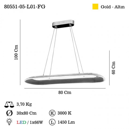 ALLOVA LEDLI ALTIN M.USTU AVIZE 66W 3000K