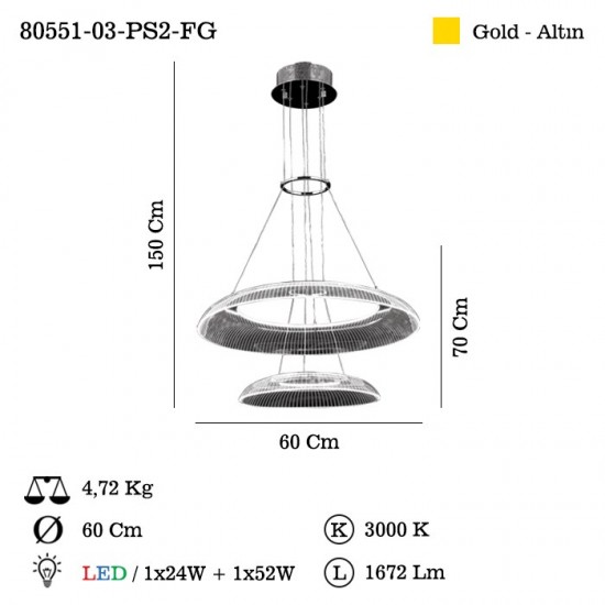 ALLOVA LEDLI ALTIN 60+37 LIK AVIZE 52W+24W 3000K