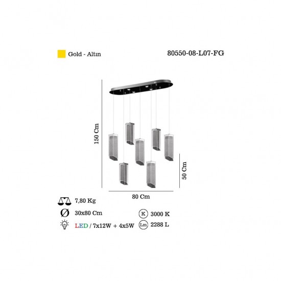 MONORA LEDLI ALTIN M.USTU AVİZE 7X12W 4X5W 3000K