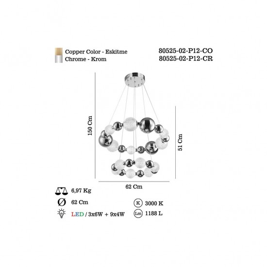 MIMOSA 12 LI LEDLI KROM SARKIT 54W 3000K