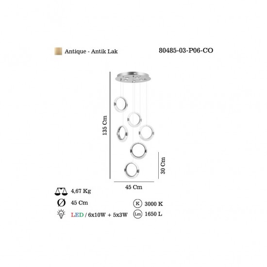 FARNESE 6 LI LEDLI SARKIT 60W+15W 3000K