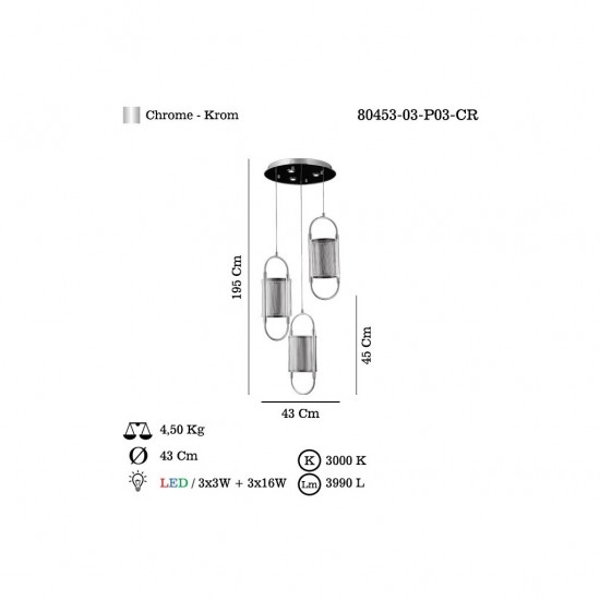 BERCETO LEDLİ 3 LÜ SARKIT 57W 3000K