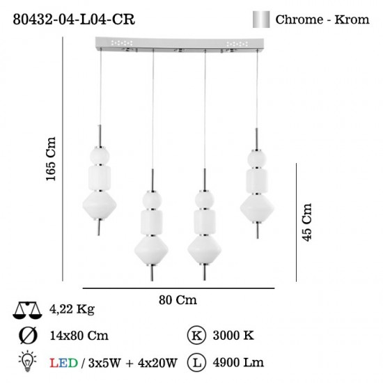 CERVIA 4 LÜ LEDLİ M.ÜSTÜ SARKIT 95W 3000K