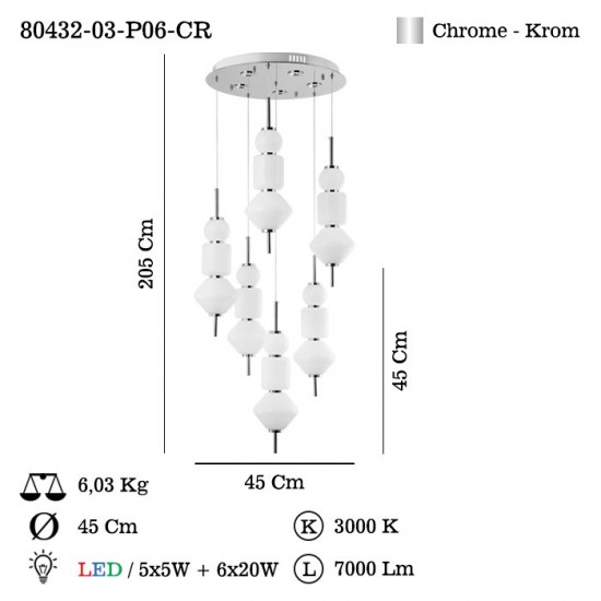 CERVIA 6 LI LEDLİ SARKIT 145W 3000K