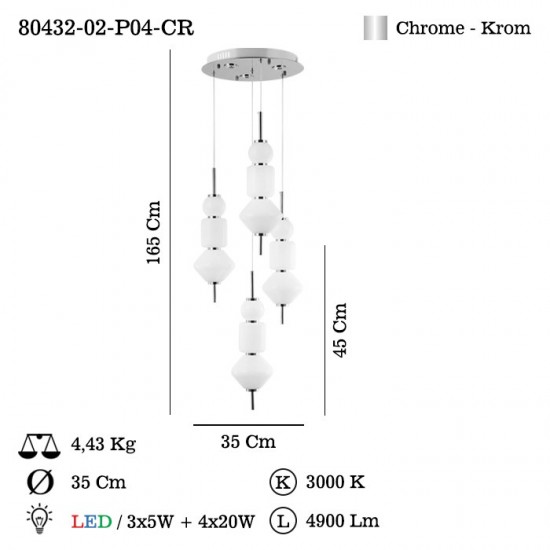 CERVIA 4 LÜ LEDLİ SARKIT 95W 3000K