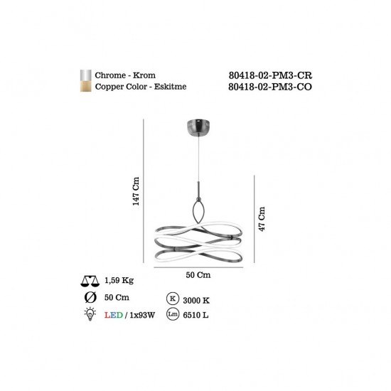 SESSA 52 LİK LEDLİ KROM AVİZE 69WX3000K