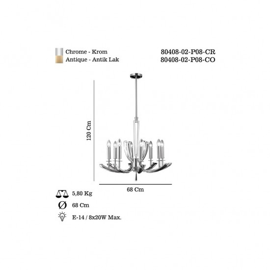 MONTESSO 8 Lİ KROM AVİZE 8XE14