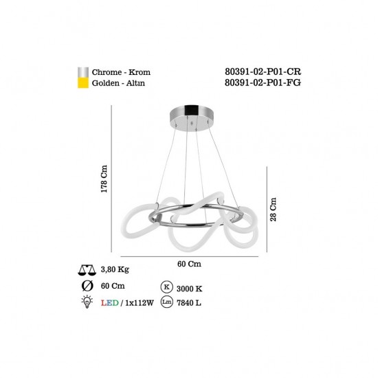 PARADAS 60 LIK LEDLİ ALTIN YUV.AVİZE 78W 3000K