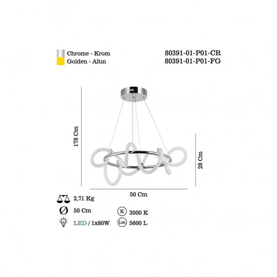 PARADAS 50 LİK LEDLİ ALTIN YUV.AVİZE 47W 3000K