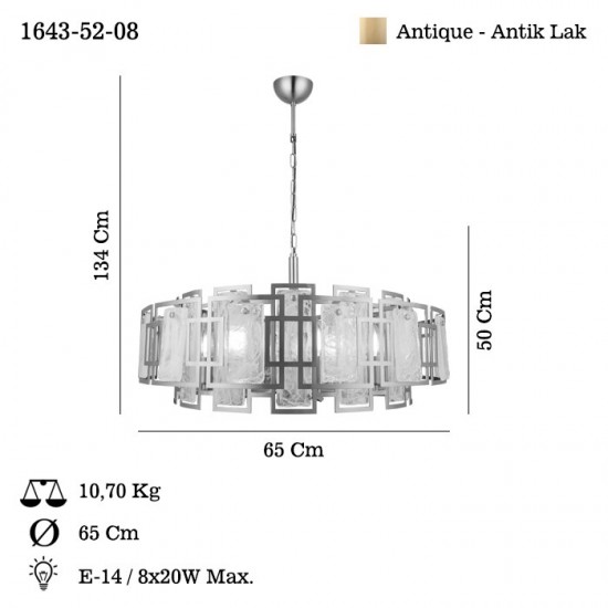 KARMELLA Q65 ANTIK LAK AVİZE 8XE14