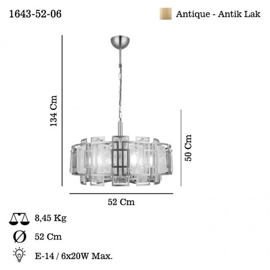 KARMELLA Q50 ANTIK LAK AVİZE 6XE14